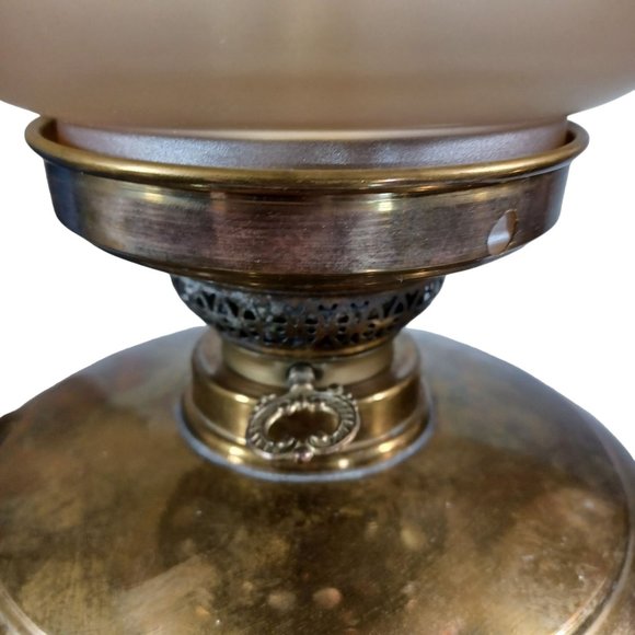 Antique Fenton Hurricane Oil Lamp Conv. Electric Iridescent Amber Shades Vintage - Picture 11 of 14